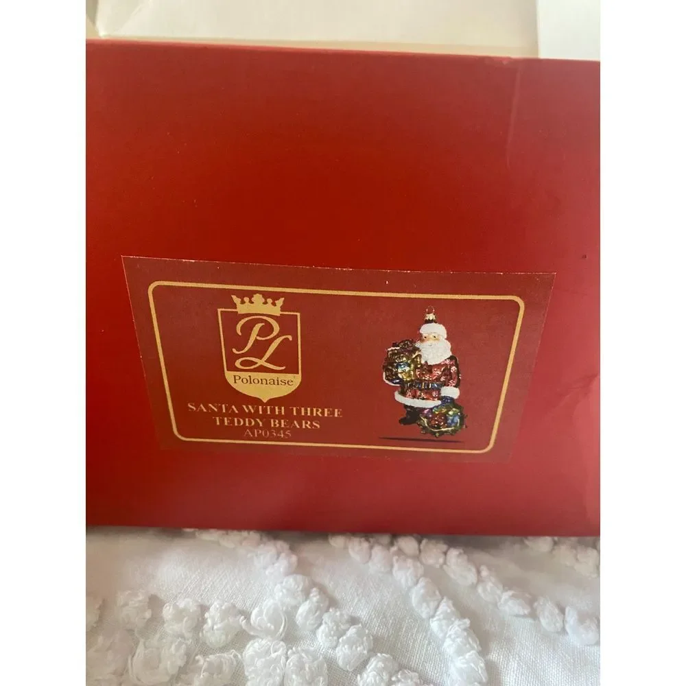 Kurt S Adler Polonaise Hand Blown Santa with Three Teddy Bears NWT